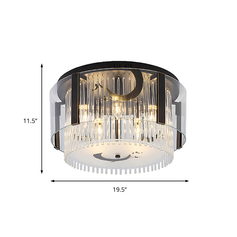 Chinese Style Double Tier Flush Lamp - Clear Glass Ceiling Mounted Light, 4/5/6-Light, Dining Room - 16"/19.5"/23.5" Wide