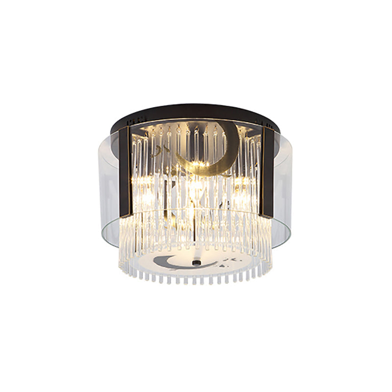 Chinese Style Double Tier Flush Lamp - Clear Glass Ceiling Mounted Light, 4/5/6-Light, Dining Room - 16"/19.5"/23.5" Wide