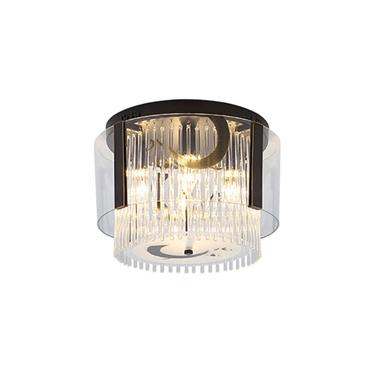 Chinese Style Double Tier Flush Lamp - Clear Glass Ceiling Mounted Light 4/5/6-Light Dining Room