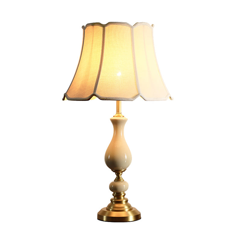 White Fabric Scalloped Bell Table Lamp - Simplicity Design Ceramic Decor