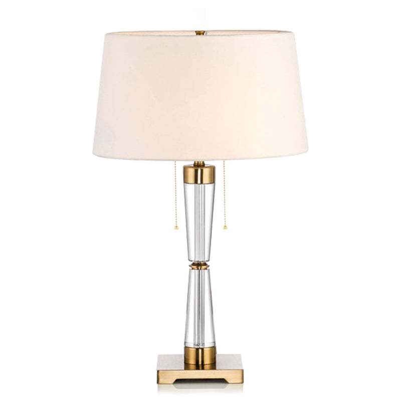 Modern Fabric Drum Table Lamp With Crystal Base - Tapered Design White