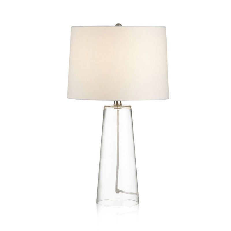 Modern Clear Handblown Glass Tapered Table Lamp With White Fabric Shade - Single Living Room