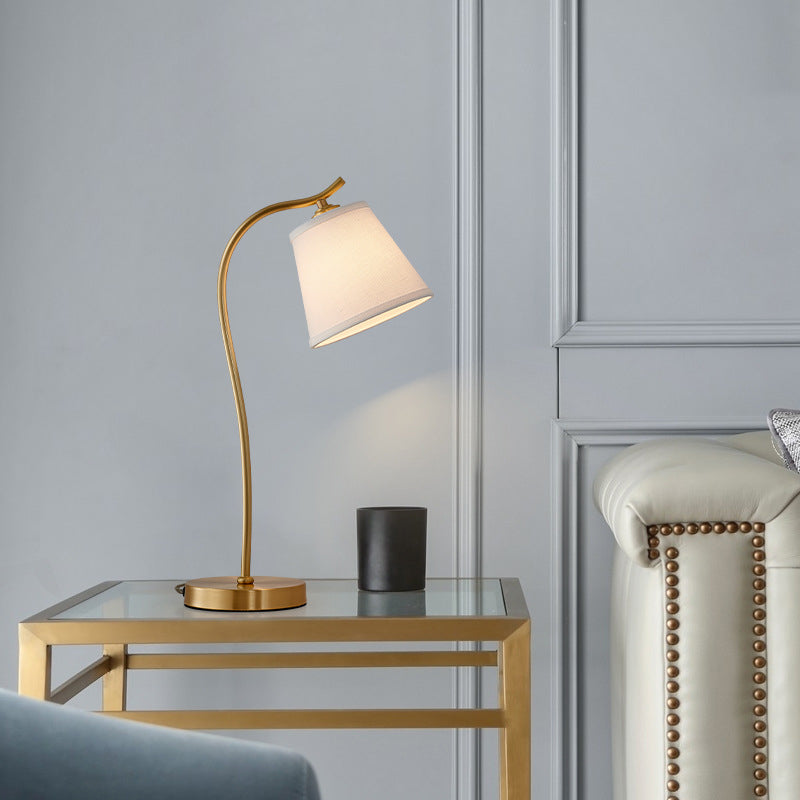 Brass Single Fabric Bedside Lamp: Traditional Bucket Table Nightstand Lighting