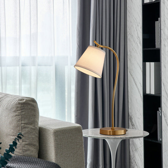 Brass Single Fabric Bedside Lamp: Traditional Bucket Table Nightstand Lighting