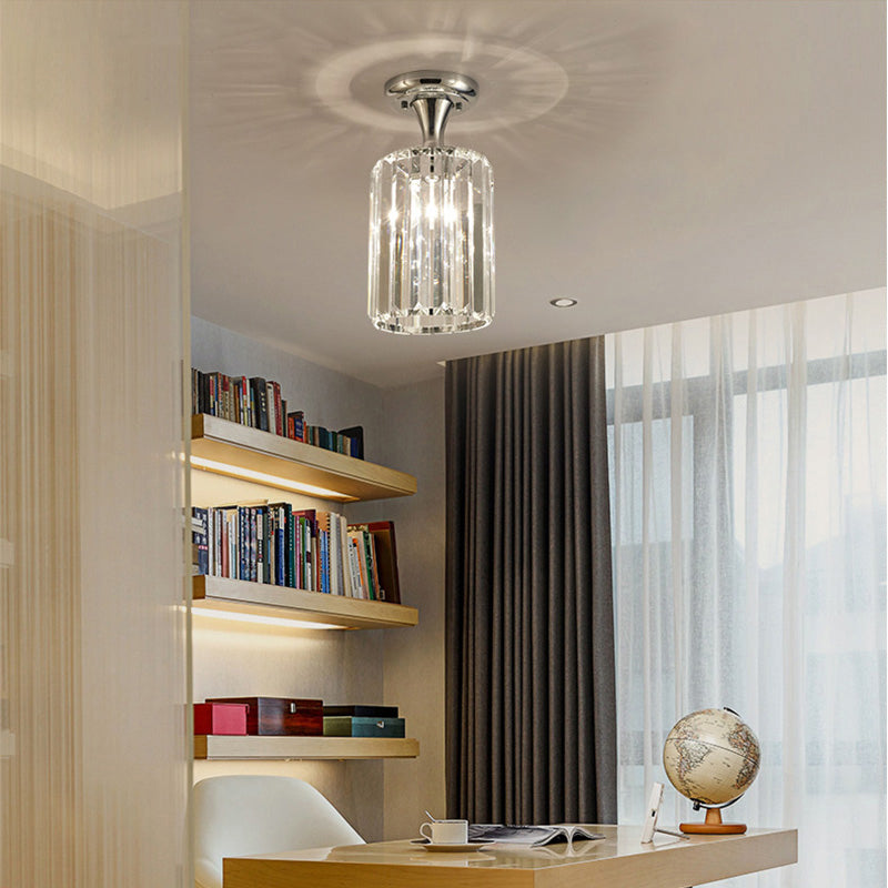 Sleek Crystal Kitchen Flush Light: Spiral, Cone, Cylinder Design with Chrome Finish