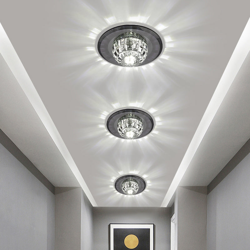 Minimalist LED Crystal Round Flush Mount Lighting for Corridor Spaces