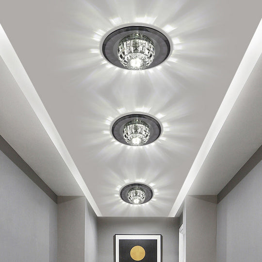 Minimalist Led Crystal Round Flush Mount Lighting For Corridor Spaces