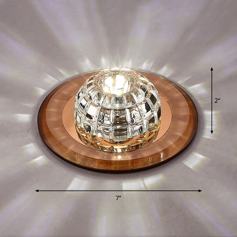 Minimalist Led Crystal Round Flush Mount Lighting For Corridor Spaces Tan / White