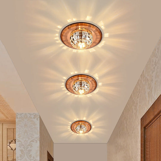 Minimalist LED Crystal Round Flush Mount Lighting for Corridor Spaces