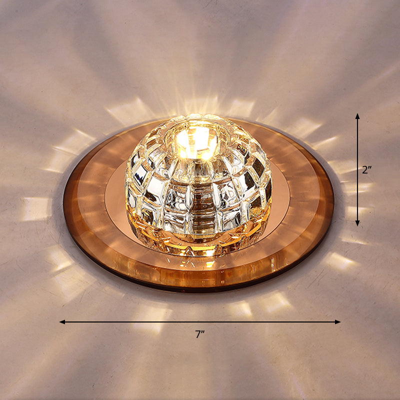 Minimalist Led Crystal Round Flush Mount Lighting For Corridor Spaces Tan / Warm