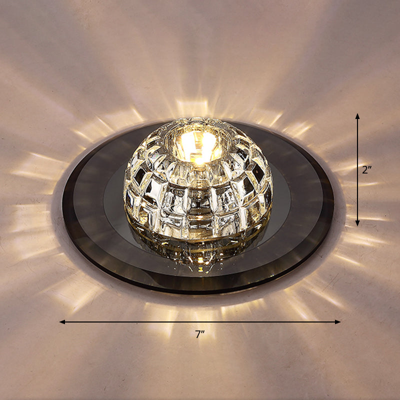 Minimalist Led Crystal Round Flush Mount Lighting For Corridor Spaces Black / Warm