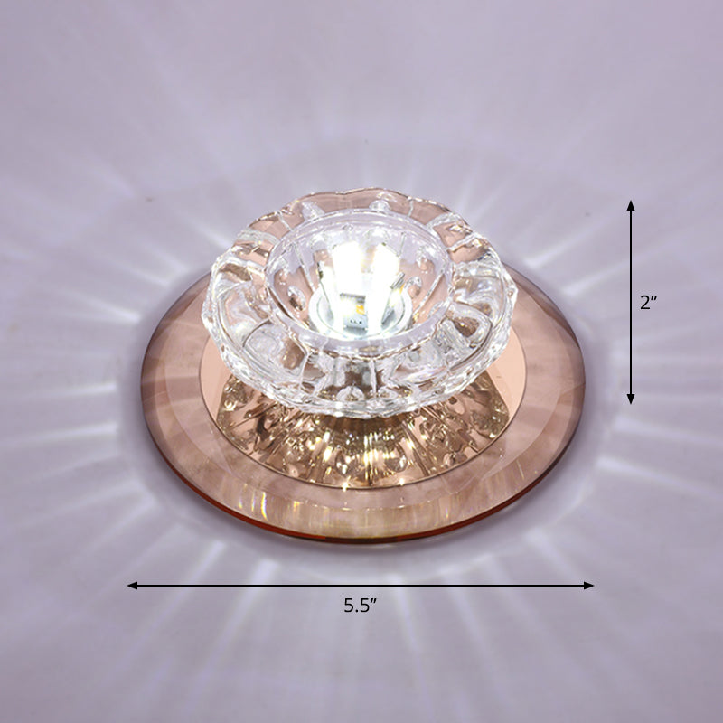 Contemporary Crystal Led Flush Mount Ceiling Light: Floral Entryway Lighting Tan / White