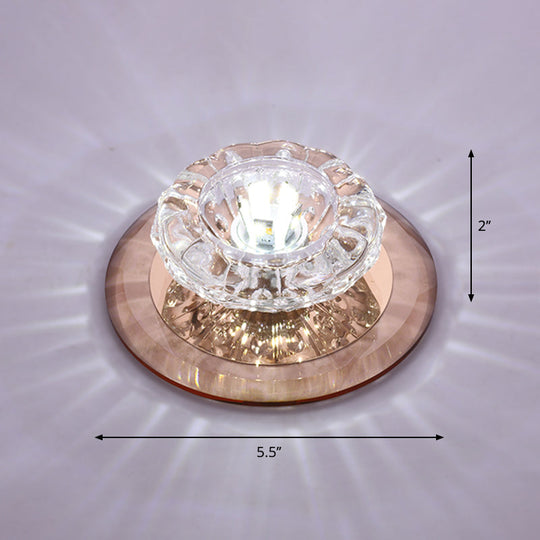 Contemporary Crystal Led Flush Mount Ceiling Light: Floral Entryway Lighting Tan / White