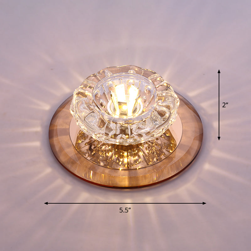 Contemporary Crystal Led Flush Mount Ceiling Light: Floral Entryway Lighting Tan / Warm