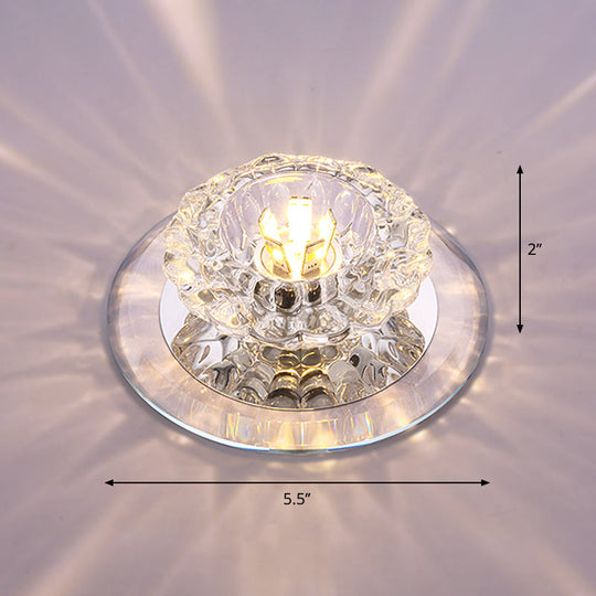 Crystal Simplicity Led Flush Mount Ceiling Light With Flower Corridor Design Clear / Warm