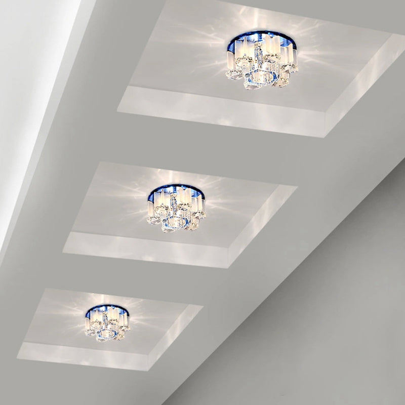 Modern Crystal Flower LED Ceiling Light for Hallway with Flush Mount Shade