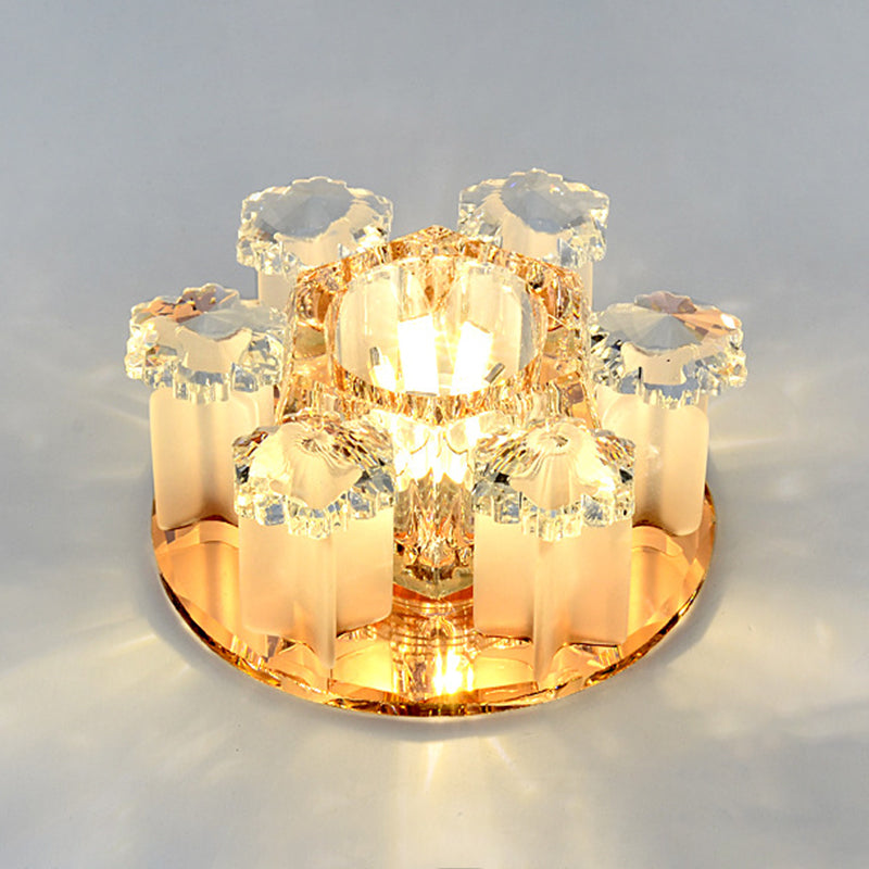 Modern Crystal Flower LED Ceiling Light for Hallway with Flush Mount Shade