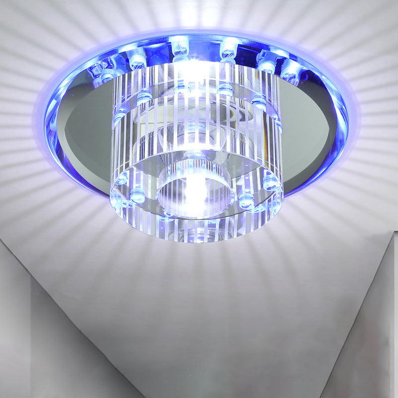 Modern Style K9 Crystal LED Flush Ceiling Light Fixture - Round Corridor Flush Light in Clear