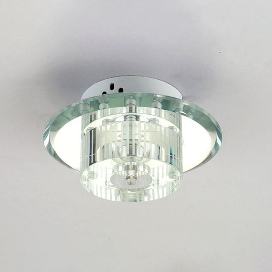 Modern Style K9 Crystal LED Flush Ceiling Light Fixture - Round Corridor Flush Light in Clear