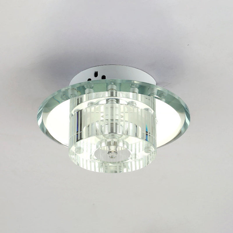 Modern Style K9 Crystal Led Flush Ceiling Light Fixture - Round Corridor In Clear