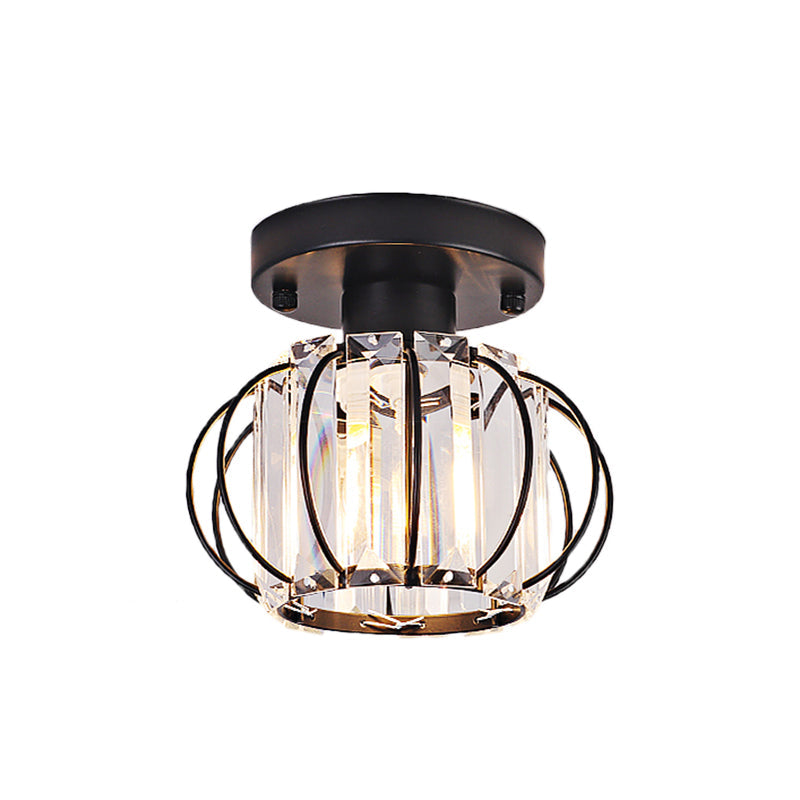 Sleek Black/Chrome Crystal Flush Mount Ceiling Lamp - Simplicity Corridor Lighting