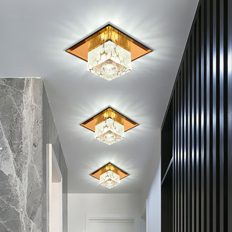 Modern Square Crystal LED Flush Light for Entryways