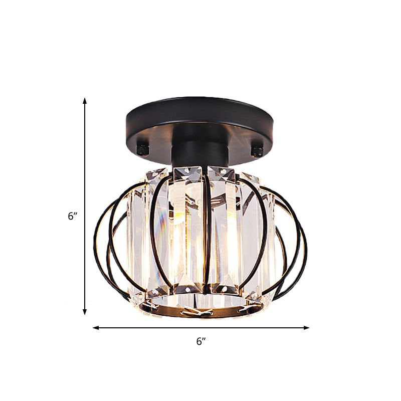 Sleek Black/Chrome Crystal Flush Mount Ceiling Lamp - Simplicity Corridor Lighting