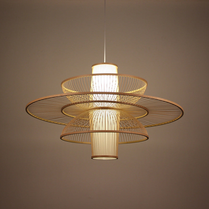 Sleek Lotus-Inspired Bamboo Suspension Light: Minimalist Wood Pendant Ceiling Lamp For Tea Room