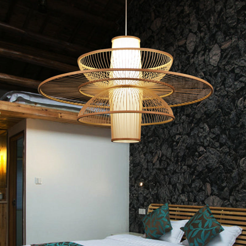 Sleek Lotus-Inspired Bamboo Suspension Light: Minimalist Wood Pendant Ceiling Lamp For Tea Room