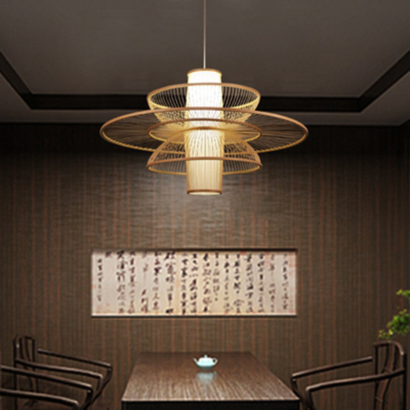 Sleek Lotus-Inspired Bamboo Suspension Light: Minimalist Wood Pendant Ceiling Lamp For Tea Room