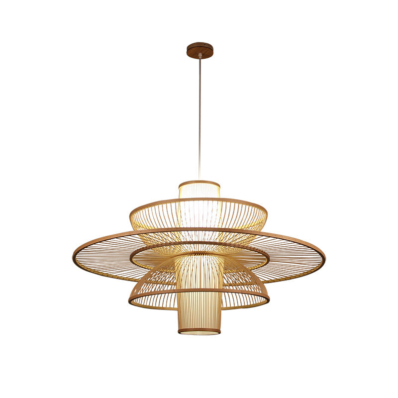 Sleek Lotus-Inspired Bamboo Suspension Light: Minimalist Wood Pendant Ceiling Lamp For Tea Room