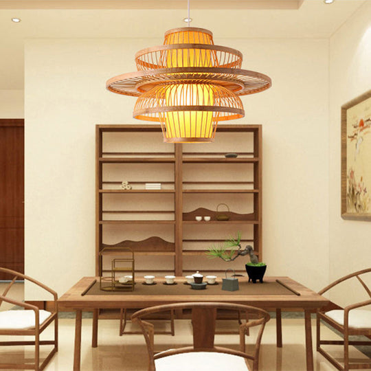 Contemporary Bamboo Lotus Pendant Light - Wood Suspension Fixture