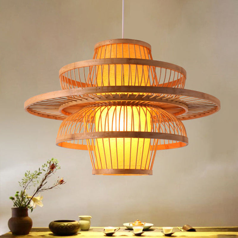 Contemporary Bamboo Lotus Pendant Light - Wood Suspension Fixture