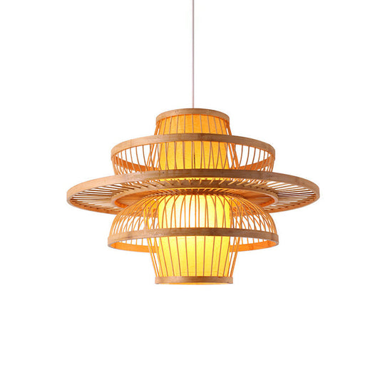 Contemporary Bamboo Lotus Pendant Light - Wood Suspension Fixture