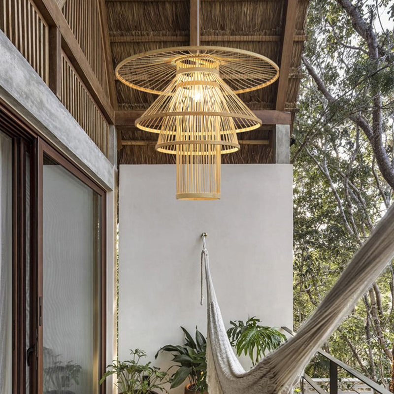 Simplicity Bamboo Pendant Light - Wood Layered Suspension | Ideal For Tea Rooms