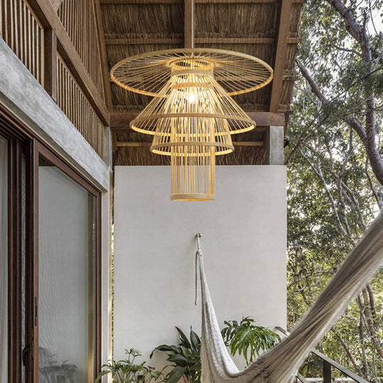 Simplicity Bamboo Pendant Light - Wood Layered Suspension | Ideal For Tea Rooms