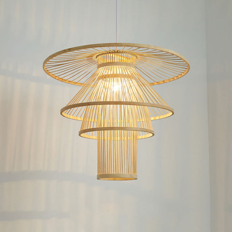 Simplicity Bamboo Pendant Light - Wood Layered Suspension | Ideal For Tea Rooms