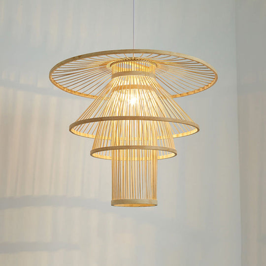 Simplicity Bamboo Pendant Light - Wood Layered Suspension | Ideal For Tea Rooms