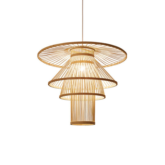 Simplicity Bamboo Pendant Light - Wood Layered Suspension | Ideal For Tea Rooms