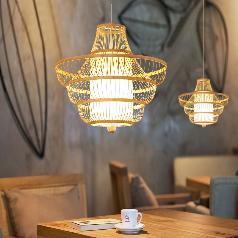 Contemporary Bamboo Pendant Light - Hot Pot-Shaped Single-Bulb Suspension Fixture