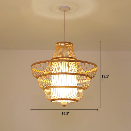 Contemporary Bamboo Pendant Light - Hot Pot-Shaped Single-Bulb Suspension Fixture Wood / 19.5