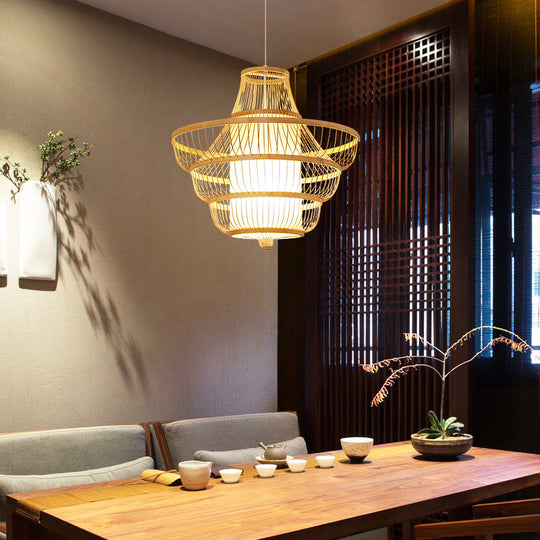 Contemporary Bamboo Pendant Light - Hot Pot-Shaped Single-Bulb Suspension Fixture