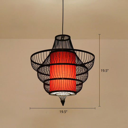 Contemporary Bamboo Pendant Light - Hot Pot-Shaped Single-Bulb Suspension Fixture