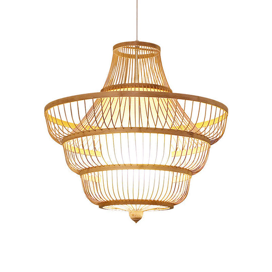 Contemporary Bamboo Pendant Light - Hot Pot-Shaped Single-Bulb Suspension Fixture