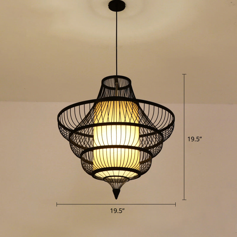 Contemporary Bamboo Pendant Light - Hot Pot-Shaped Single-Bulb Suspension Fixture