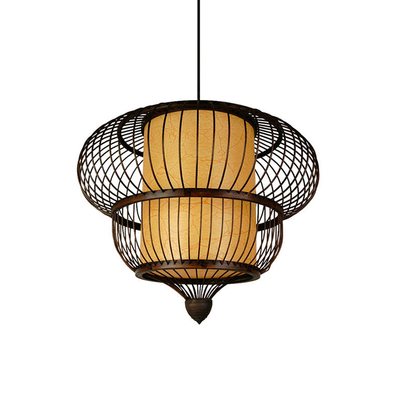 Sleek Gourd-Shaped Bamboo Suspension Light: Single Black Pendant Fixture