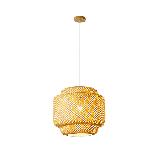 Modern Bamboo Ceiling Pendant Light - Single Hanging Fixture For Restaurants In Wood