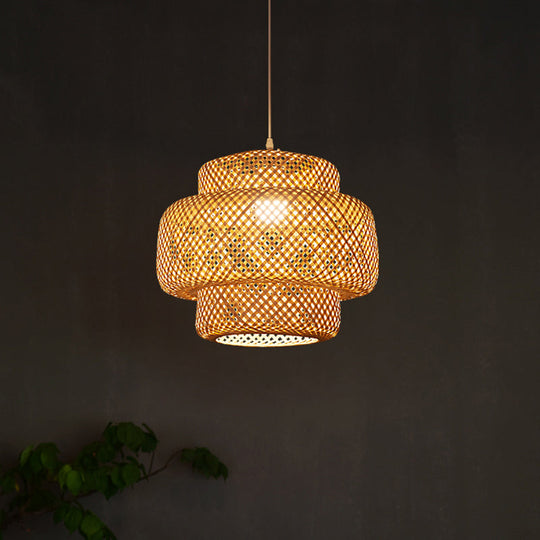 Contemporary Bamboo Pendant Light - Single-Bulb Suspension Fixture For Restaurants