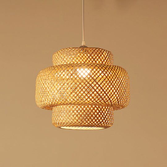 Contemporary Bamboo Pendant Light - Single-Bulb Suspension Fixture For Restaurants Wood / 15