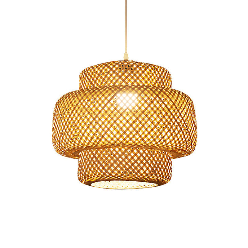 Contemporary Bamboo Pendant Light - Single-Bulb Suspension Fixture For Restaurants